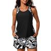 CheChury Tankini Donna Mare Curvy Costume da Bagno Donna Due Pezzi Push up Tankini Set Vita Alta con Stampa Floreale Canottiera e Pantaloncino da Bagno Bikini Controllo Pancia Swimwear Sportivo
