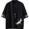 Bollrllr T-shirt in lino con fibbia rotonda in stile cinese camicia a maniche corte estiva da uomo maglietta allentata Kimono giapponese YM901-nero asiatico taglia 3XL