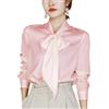 RUHANE Camicetta di Seta per Le Donne Camicia di Pura Seta Manica Lunga Bow-Tie Collo Button Up Camicia Formale Signore Elegante Ufficio Top di Seta di Lusso,Cherry Pink,M