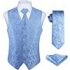 Enlision Gilet Uomo azzurro Elegante Nozze Paisley Panciotto Jacquard Gilet da Abito Cravatta e Fazzoletto Set per Festa Sposa L