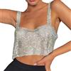 Generic Shiny Y2K Canotte per le donne Partito Paillettes Sparkle Scintillante Senza Maniche Camicie Uscire Strass Cropped Club Trendy Primavera Canotta Glitter Collo Quadrato Backless Crop Camisole Carino