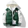 Vagbalena Giacca invernale da uomo casual ampia con cerniera finta due pezzi calda con cappuccio spessa antivento con cappuccio per la squadra scolastica da baseball sportiva (Verde,M)