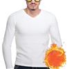 Getdoublerich Maglia intima invernale da uomo foderata in pile termico a maniche lunghe con scollo a V per strati sotto giacche
