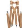 axy - bretelle per pantaloni da uomo con papillon - 4 Clip a forma di X con tenuta forte Beige (bretelle larghe 2,5 cm). taglia unica