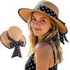 DRESHOW Cappelli da Sole per Donna Fedora da Viaggio Pieghevole da Spiaggia Cappello da Sole Sstivo a Tesa Larga in Paglia con Fiocco UPF 50+