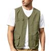 Generisch Gilet in lino da uomo, per spiaggia, ballo di fine anno, slim fit, gilet in lino, gilet per attività all'aperto, con scollo a V, estivo, leggero, estivo, casual, taglia grande, O verde, XXL