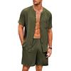 Ekouaer Pigiama Cotone da Uomo con Manica Corta e Pantalone Primavera Estate Set per Dormire Bottoni T-Shirt Traspirante, Esercito, XXL