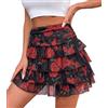 Adigaber Donna Mini Gonna Volants Tinta Unita con Pantaloncini