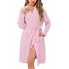 Sopesil Accappatoio Donna in Cotone a Maniche Lunghe Vestaglia Donna Corta con Scollo a V Tasche Kimono al Ginocchio Rosa Chiaro,3XL