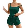 Ekouaer Pigiama Donna Estivo Corto Sexy Pigiami Fionda Canotta Stampa Senza Maniche Casual Set Volant Morbido Comodo Pigiamas, Verde, S