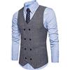 LJHH Gilet Uomo Senza Maniche Scollo A V Doppiopetto Slim Fit Elegante Matrimonio Panciotto Gilet Da Abito Da Uomo In Cotone Scozzese Formale Da Cerimonia Nuziale Da Uomo Moda Abiti (Grigio, L)