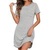 Demegimi Camicia da Notte Donna Cotone a Righe Maniche Corte Camicia Notte Estiva Girocollo Morbida e Comoda Pigiama per Casa