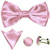 GASSANI Set Papillon Uomo 3 Pezzi Rosa, Papillon Matrimonio, Pochette Taschino, Gemelli, Chiusura Cravattino Regolabile