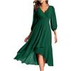 Generico Abito da Donna in Chiffon Primaverile con Scollo a V Maniche Lunghe Pieghettato A Line Lunghezza Midi Sposa per invitati #0323Y