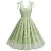 MODSGUE Abito da donna con ricamo floreale in tulle, abito da sera, corsetto corto, con spalline sottili, fata, abito invernale, verde, M