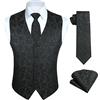 HISDERN Gilet da abito da uomo Nero Paisley Floreale Jacquard Gilet Cravatta Fazzoletto Elegante per la Festa Sposa XXL