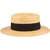 Hut Breiter Breiter Cappello Canotier Capello di Paglia Estivo da Sole - 100% Paglia con Nastro Grosgrain Nero - Cappello Gondoliere - Tesa Larga 6 cm - Beige, M 56-57