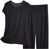 Generic Pigiama Cotone Donna Lungo Pigiama Capri da Donna, Top Estivo a Maniche Corte con Pantaloni Capri, Morbido 2 Pigiami Pigiama Donna Vestito da Casa Donna Estivo Cotone (Black, XXXXXL)