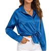 HANERDUN Camicia Donna Manica Lunga Satin Taglio Regular Facile da Stirare con Bottoniera Elegante Top Unicolore per Lavoro e Tempo Libero