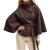 Duohropke Cappotto corto in lana da donna, con collo alto, trench con cintura, maniche a pipistrello, poncho, mantello, elegante, giacca invernale, mantello classico a coda di pavone, abbigliamento