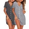 Ekouaer Camicia da Notte Donna Estiva in Due Pezzi Indumenti Maniche Corte Pigiama con Bottoni Confortevole Abito da Notte Aperta Davanti Scollo a V Grigio Scuro/Grigio Chiaro M