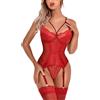 Aranmei Completo Intimo Donna Sexy Lingerie con Reggicalze Set Biancheria Intima Scollo V Body Pizzo Teddy Lingerie Intimo Notte