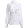 MENGQING Camicette Casual Vintage Victorian Era Gothic Slim Retro Lolita Punk Maniche Lunghe Camicie Lotus Pieghe Top Donne Vestiti-Bianco, S