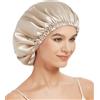 Hat Hut 22 Momme - Cuffia da Notte in Seta per Dormire, 100% Seta di Gelso, Silk Bonnet per Capelli Ricci, Traspirante e Regolabile, Doppia Cuffia (IT, Testo, Taglia Unica, Champagne)