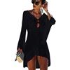 TMEOG Copricostume da Bagno Donna in Maglia Uncinetto Estate Abito da Spiaggia Bikini Cover Up Camicetta Maglia Tunica Kaftan Top (One Size, A - Nero)
