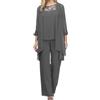 Vagbalena Camicia da Donna in Chiffon a Tre Pezzi Set di Abiti da Sera in Tulle Set di Pantaloni da Festa per Cocktail Set Elegante Abito Vintage a Tre Pezzi (Grigio,XL)
