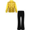 inlzdz Completi Hip Hop Jazz per Bambini Paillettes Button Down Camicia da Danza Classica T-Shirt + Pantalone per Ballo da Sala Danza Standard Latino Americano