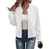 RUISHH Giacca da donna a maniche lunghe Giacca Casual Bomber Giubbotto Baseball Giacca Leggera con Cerniera Bianco L