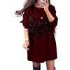 Goolecrimp Abito da Donna Invernale con Paillettes e giunture Finto Vestito da Festa in Due Pezzi Manica Lunga Scollo Rotondo Abiti con Paillettes e Piume