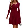 SCHOOLMOON Vestito Donna Invernale Manica Lunga Girocollo Casual Maglia Abito Elegante Tinta Unita Vita Alta A-Line Corto Abito con Tasche(Rosso,S)