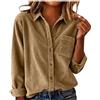 Generic Camicie in velluto a coste da donna a maniche lunghe con colletto e bottoni camicetta oversize fidanzato top giacche con tasca superiore, cachi, XXL