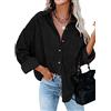 Necooer Camicia da donna in corduroy stile boyfriend a maniche lunghe con bottoni, Nero , M