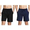 Irdcomps Pantaloncini Uomo 2 Pezzi Estivi Pantaloncini Tuta Uomo Cotone Shorts Pantaloni Corti Sportivi Bermuda con Coulisse e Tasche Traspirante Nero+Blu L