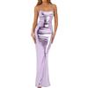DASONLUE Abito da donna senza maniche, metallizzato, lucido, sexy, in pelle laccata, elegante, lungo, linea ad A, per cocktail, matrimoni, cocktail, carnevale, feste, Lilla, XL