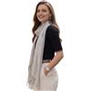 LA FERANI Sciarpa estiva da donna, 100% cashmere, sottile, 200 x 70 cm, leggermente trasparente, bianco, nero, fazzoletto pashmina, per estate, primavera, casual, business, stile, regalo per voi