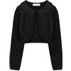 Bolerose Bolero Bambina Pizzo Fiori Manica Lunga | Davanti Aperto, Bottone Perla, Colletto Smerlato, Jersey Elasticizzato, Corto in Vita, 3-14 Anni