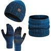 Daysskk - Set composto da berretto sciarpa e guanti che permettono la funzione touchscreen, unisex, caldo set invernale, Blu, Taglia unica