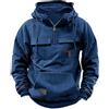 Generic Felpa da uomo con cerniera a 1/4, con cappuccio, grafica cool, cargo, combat, con tasche multiple, per tattiche outdoor, sportswear militare, a maniche lunghe, casual, Blu, L