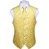 HISDERN Gilet da uomo Paisley floreale jacquard floreale cravatta tasca quadrata fazzoletto vestito set Giallo