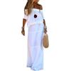 SHINROAD Abito casual da donna monospalla per maniche corte elastico in vita tinta unita Maxi leggero taglio allentato vestito feste di tutti i giorni, bianco, XL