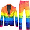 Generisch Rainbow, 2 pezzi, costume da carnevale da uomo, arcobaleno, Funky, tuta da uomo con blazer, pantaloni slim fit, tuta e pantaloni da tuta in due pezzi, Colore: arancione., L