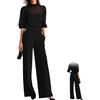 Generic Set da tre pezzi con canottiera trasparente nera e pantaloni a gamba larga, elegante canotta e maniche a 3/4 in chiffon nero, Nero , S