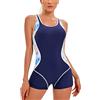 SEAUR Costumi da Bagno One Piece Print Color Block Women Sexy Back Open Wide Strap Swimwear Cloro Resistente Blu 1 S
