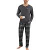 Litherday Pigiama Uomo Lungo Cotone Pigiami Due Pezzi con Scollo a V e Quadri Pigiama Invernale Caldo Loungewear