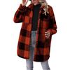 Generic Giacca invernale da donna | cappotto di peluche lungo da donna vintage cappotto parka invernale caldo giacca mezza stagione con bottoni a risvolto in pile cappotto invernale a quadri
