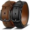 BULLIANT Cintura Uomo 2 Pezzi Cintura Pelle con 7 Fori,Comoda per Abiti Formali,Casual e Jeans,Larghezza 35mm(Nero/Tawny,125cm/42-44 vita regolabile)